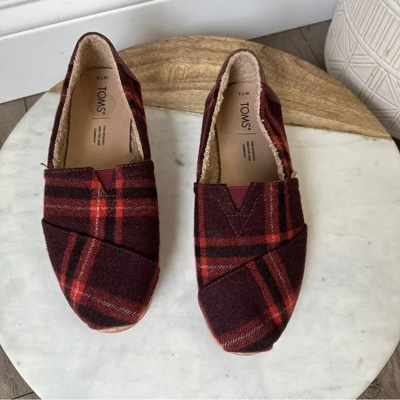 Toms Sherpa Lined Alpargata Buffalo Plaid Wool Slip On Comfort Flats shoes 7.5