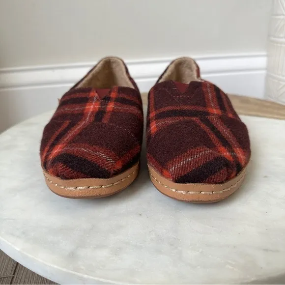 Toms Sherpa Lined Alpargata Buffalo Plaid Wool Slip On Comfort Flats shoes 7.5
