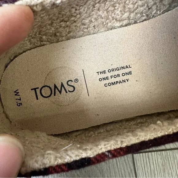 Toms Sherpa Lined Alpargata Buffalo Plaid Wool Slip On Comfort Flats shoes 7.5