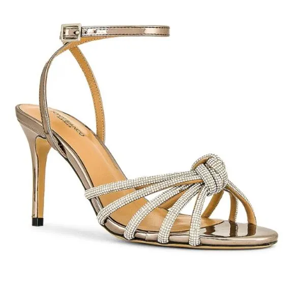 Tony Bianco Crystal Knotted Heel Gold EUC Size 9