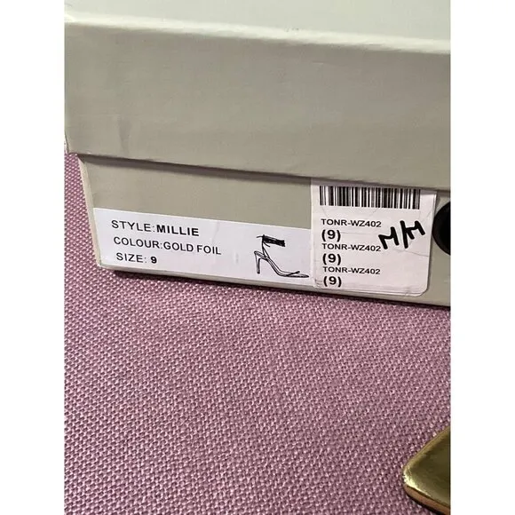 Tony Bianco Millie Sandals in Gold Foil 9 with Box Womens High Heels