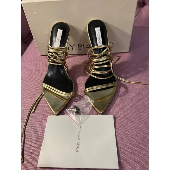 Tony Bianco Millie Sandals in Gold Foil 9 with Box Womens High Heels