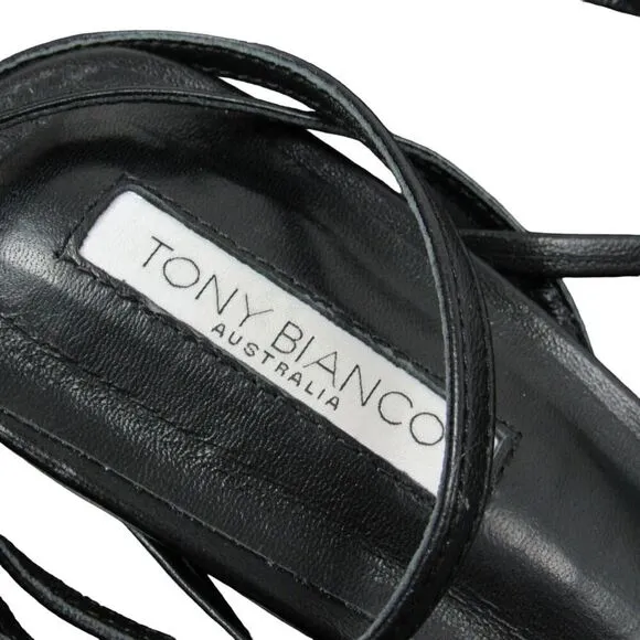 Tony Bianco Avi Black Nappa Square Open Toe Heel Sandals Size 7.5