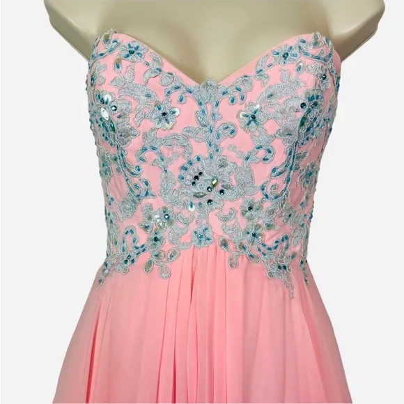 TONY BOWLS LE GALA Formal Beaded PinkBlue Sweetheart Strapless Gown Dress sz O