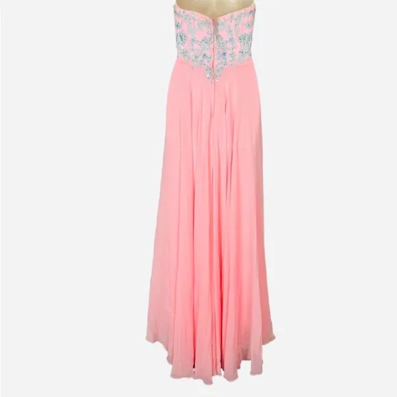 TONY BOWLS LE GALA Formal Beaded PinkBlue Sweetheart Strapless Gown Dress sz O