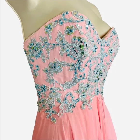 TONY BOWLS LE GALA Formal Beaded PinkBlue Sweetheart Strapless Gown Dress sz O