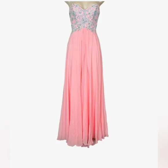 TONY BOWLS LE GALA Formal Beaded PinkBlue Sweetheart Strapless Gown Dress sz O