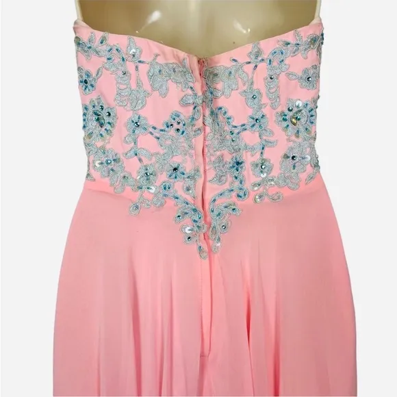 TONY BOWLS LE GALA Formal Beaded PinkBlue Sweetheart Strapless Gown Dress sz O