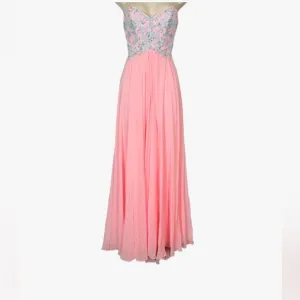 TONY BOWLS LE GALA Formal Beaded PinkBlue Sweetheart Strapless Gown Dress sz O