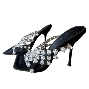Topshop High Heel Sandals Size 8 EU 39 Black Square Toe Spike Studded Party New