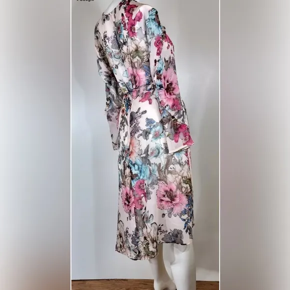 Topshop- NWT Pop Ruffle Floral Pink  cream tones MidiDress size 8 sheer chiffon
