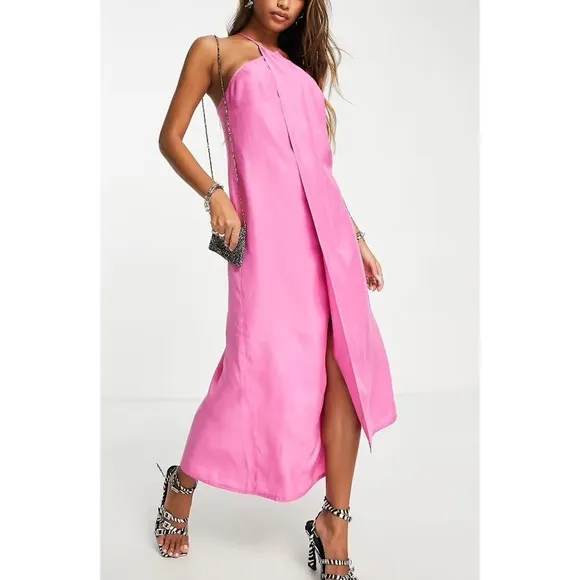 Topshop Pink Lyocell Halter Maxi Dress Sleeveless Party Dress US 6