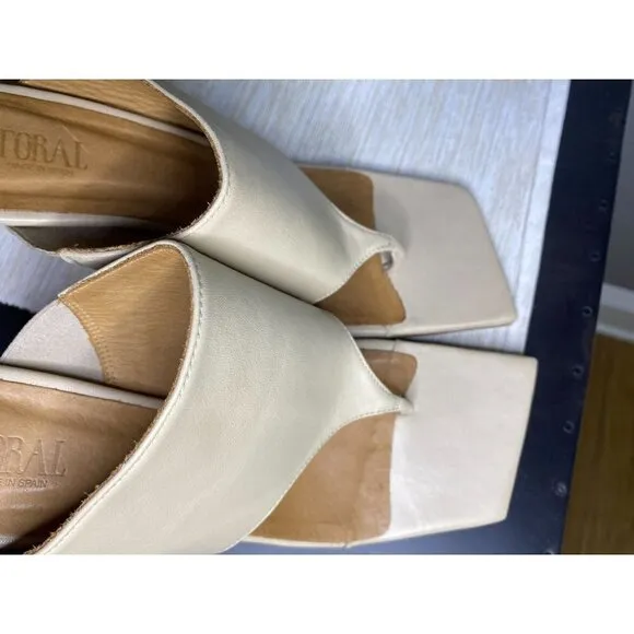 TORAL Mule Sand Leather Thong Square Sandals Womens Size 39