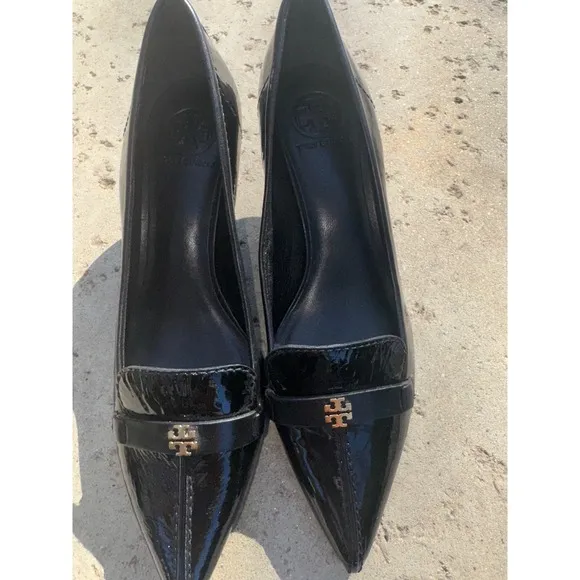Tory Burch 9.5 Eliza Kitten black patent leather pumps heel
