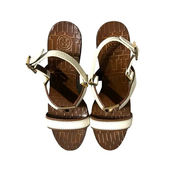 Tory Burch Carlee Wedge sandals women’s 10m 5” heels Barbie preppy party classic