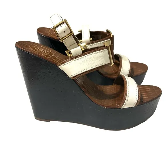 Tory Burch Carlee Wedge sandals women’s 10m 5” heels Barbie preppy party classic