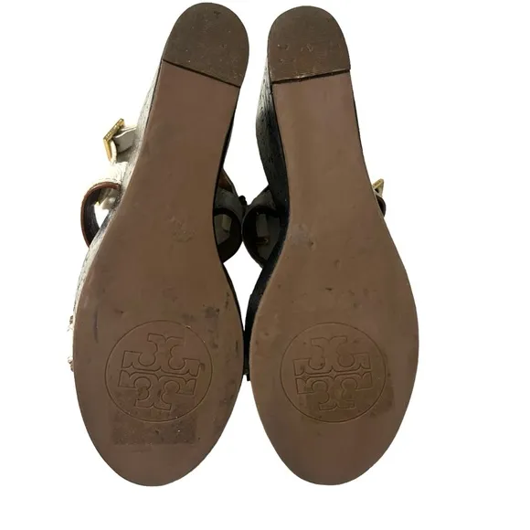 Tory Burch Carlee Wedge sandals women’s 10m 5” heels Barbie preppy party classic