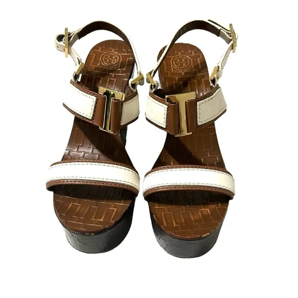 Tory Burch Carlee Wedge sandals women’s 10m 5” heels Barbie preppy party classic