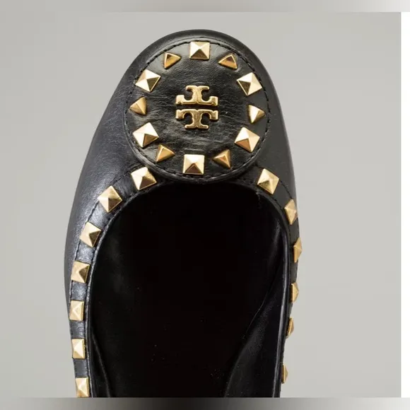 TORY BURCH DALE STUDDED BALLERINA LEATHER BALLET FLATS SHOES Sz 8 M