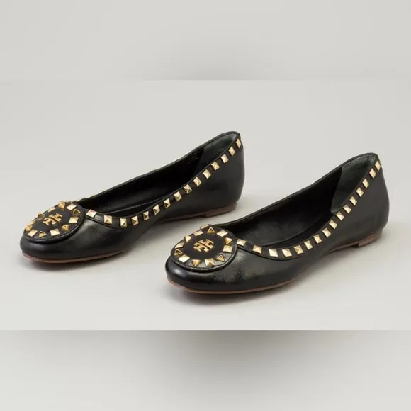 TORY BURCH DALE STUDDED BALLERINA LEATHER BALLET FLATS SHOES Sz 8 M