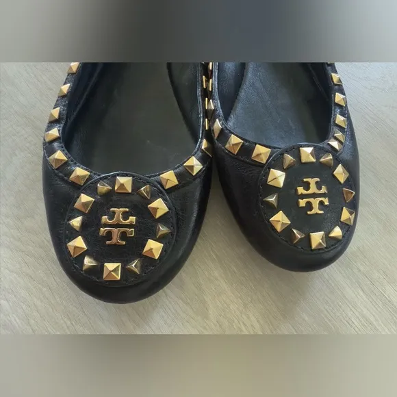 TORY BURCH DALE STUDDED BALLERINA LEATHER BALLET FLATS SHOES Sz 8 M