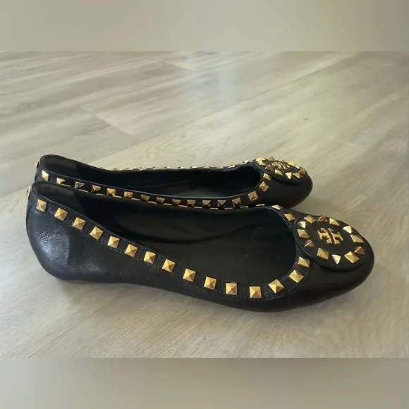 TORY BURCH DALE STUDDED BALLERINA LEATHER BALLET FLATS SHOES Sz 8 M