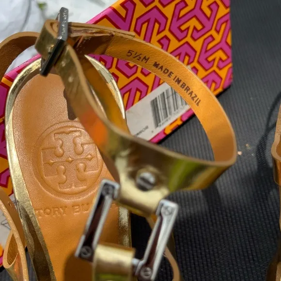Tory Burch Francesca Gold Gladiator Heels size 5.5 with Box