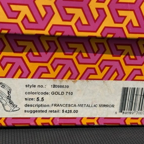 Tory Burch Francesca Gold Gladiator Heels size 5.5 with Box