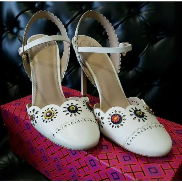 Tory Burch Marguerite Perforated Slingback Sandal Formal Shoes Size US 9.5 M