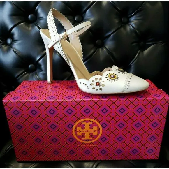 Tory Burch Marguerite Perforated Slingback Sandal Formal Shoes Size US 9.5 M