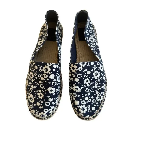TORY BURCH Navy White Floral Espadrille Flats Size 8.5