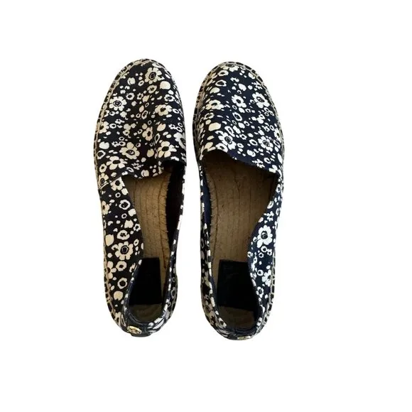 TORY BURCH Navy White Floral Espadrille Flats Size 8.5
