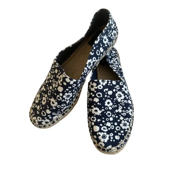 TORY BURCH Navy White Floral Espadrille Flats Size 8.5