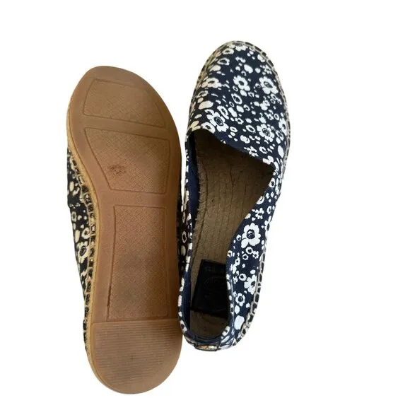 TORY BURCH Navy White Floral Espadrille Flats Size 8.5