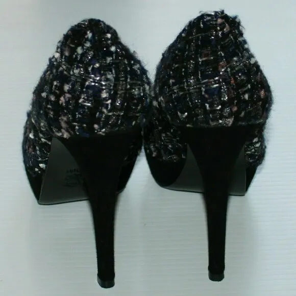 Tory Burch Peggy Blue Tweed and Suede Platform 125MM Pumps.  SZ 6M