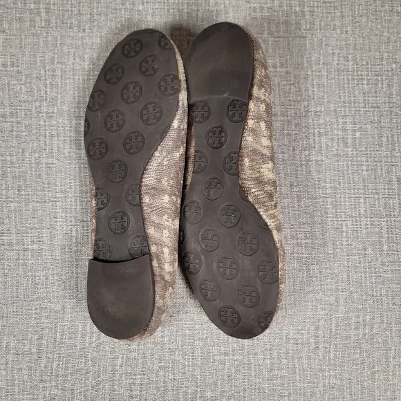 Tory Burch Reva Ballet Flats Snake Print Leather Slip-On Shoes Women's Size 7.5M