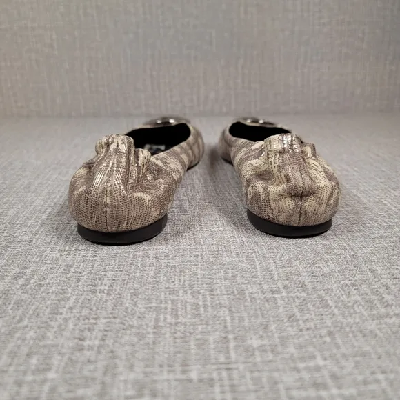 Tory Burch Reva Ballet Flats Snake Print Leather Slip-On Shoes Women's Size 7.5M