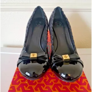 Tory Burch Romy Ribbon Original Pumps Heels Black Leather Shoes Sz 8.5 in Box