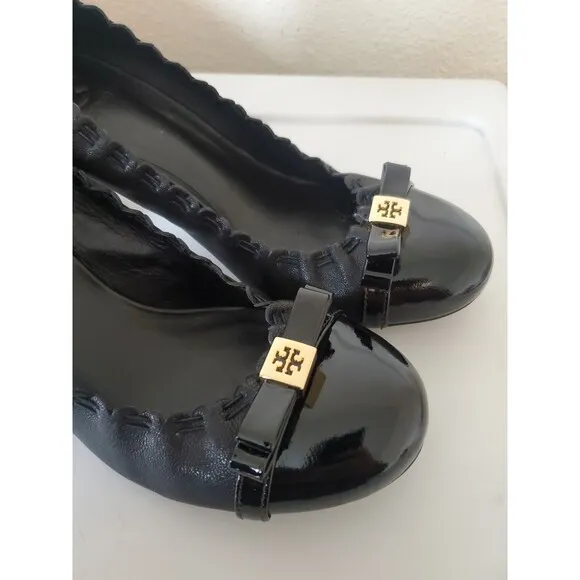 Tory Burch Romy Ribbon Original Pumps Heels Black Leather Shoes Sz 8.5 in Box