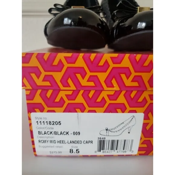 Tory Burch Romy Ribbon Original Pumps Heels Black Leather Shoes Sz 8.5 in Box
