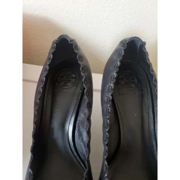 Tory Burch Romy Ribbon Original Pumps Heels Black Leather Shoes Sz 8.5 in Box