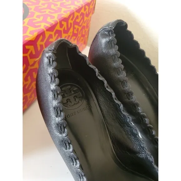 Tory Burch Romy Ribbon Original Pumps Heels Black Leather Shoes Sz 8.5 in Box
