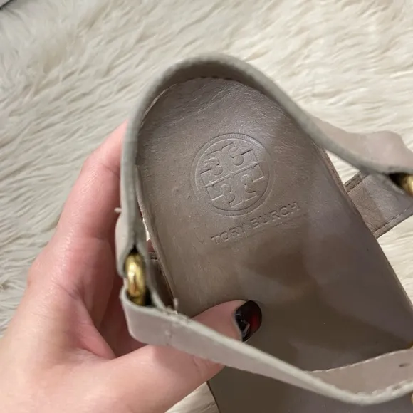 Tory Burch Taupe Gray Cork Brenden Croc Platform Nubuck Open Toe Wedge Sandals