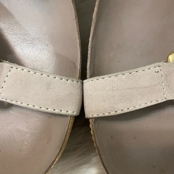 Tory Burch Taupe Gray Cork Brenden Croc Platform Nubuck Open Toe Wedge Sandals