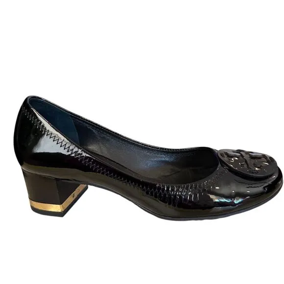 Tory Burch Women's Black Patent Leather Pumps Gold Accent Heel size 7.5
