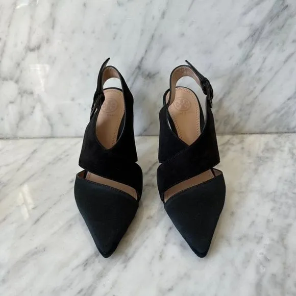 Tory Burch - Black Suede Slingback Pointed Toe Pumps | heels, shoes | Size 6