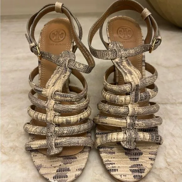 Tory Burch Cream Heeled Sandals with Strappy Design