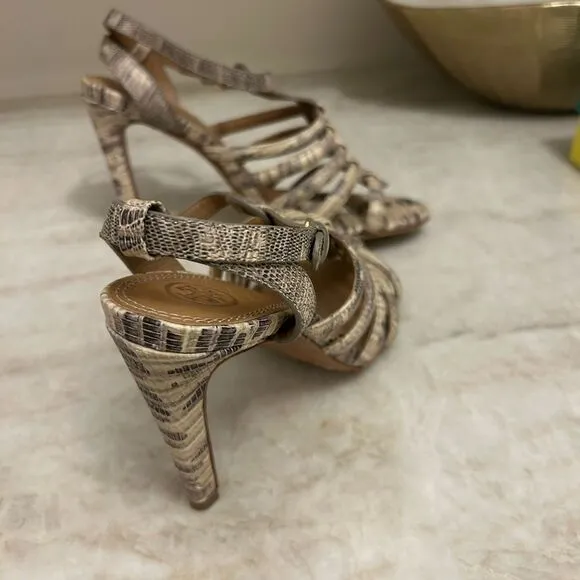 Tory Burch Cream Heeled Sandals with Strappy Design