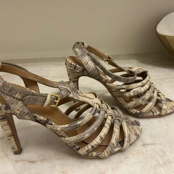 Tory Burch Cream Heeled Sandals with Strappy Design