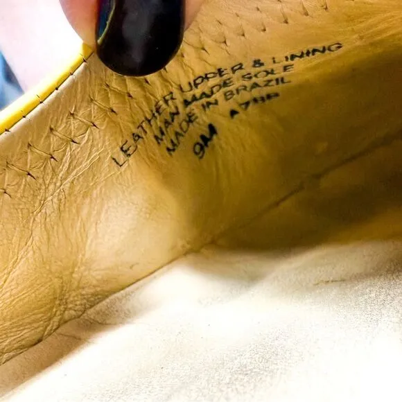 Tory Burch Eddie Ballet Flats Yellow Patent Leather Cap Toe Brown Logo Women’s 9